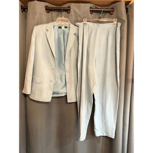 Josephine Chaus Womens Light Blue‎ Silk Pantsuit  Jacket 12 Pants 14
